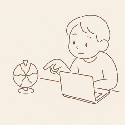 Ruleta sencilla frente a un portátil mientras una mano señala una opción, transmitiendo decisión ágil y curiosidad.