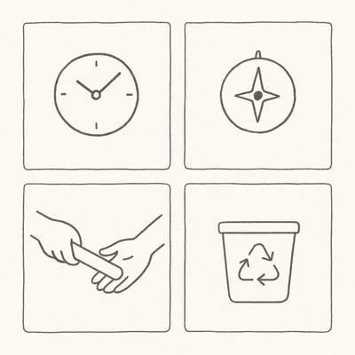 Disegno semplice di quattro riquadri con simboli di velocità e calma, che suggerisce scelte tra urgenza e importanza.