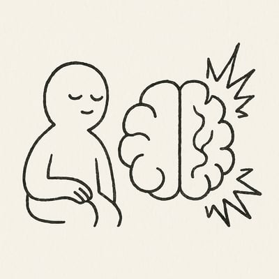 Minimal sketch weighing two brain paths; the prefrontal route fades while the reactive pathway brightens under pressure.