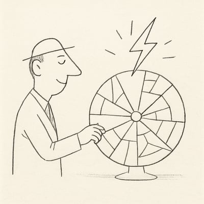 Une main fait tourner une roue segmentée esquissée, symbole d'un choix léger et équitable qui brise la paralysie d'analyse en équipe.