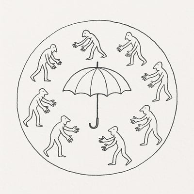 Ilustração mostra um abrigo circular com pessoas aproximando-se de mãos abertas, simbolizando um espaço seguro para experimentar sem medo.