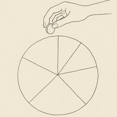 Main tenant une pièce au-dessus d'un cercle stylisé, évoquant le tirage impartial et la confiance collective dans une règle partagée.