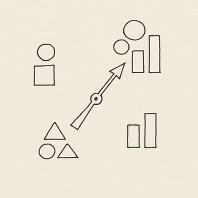 Minimal spinner needle hovering over three clustered options, indicating pre-filtering choices then using random selection to break the tie fairly.
