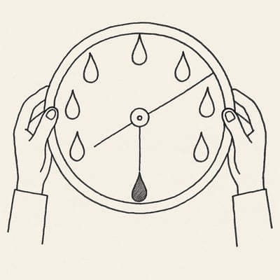 Roue dessinée à la main choisissant une goutte parmi sept, tenue par deux mains opposées, pour suggérer impartialité et confiance dans la sélection aléatoire.