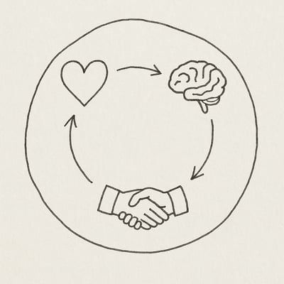 A hand-drawn funnel channels many scattered shapes into a single dot, conveying calm focus as a huge option set narrows to one clear choice.