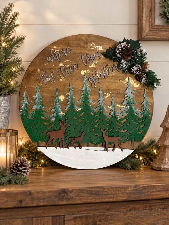 Where the Treetops Glisten Woodland Christmas Sign