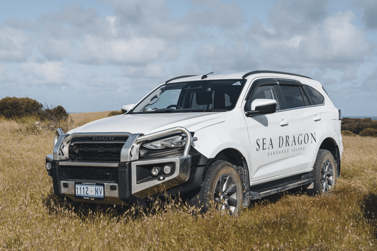 Sea Dragon's private vehicle on Kangaroo Island, perfect for personalized tours and convenient travel across scenic landscapes. The vehicle is comfortably designed, allowing guests to explore the island's natural beauty, wildlife, and secluded beaches in a relaxed, intimate setting.