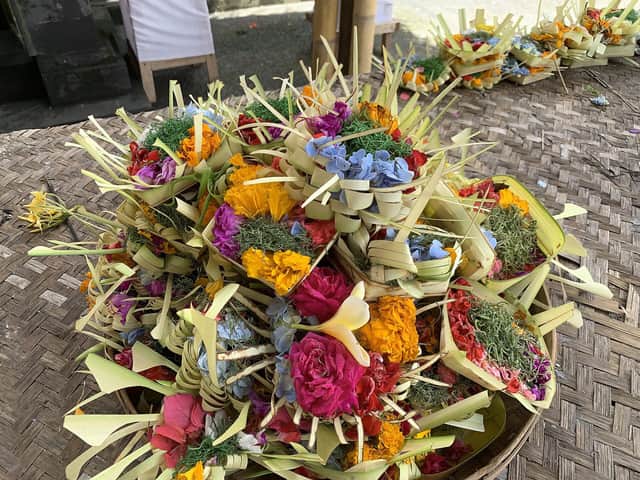 Balinese flower offerings at Goa Gajah