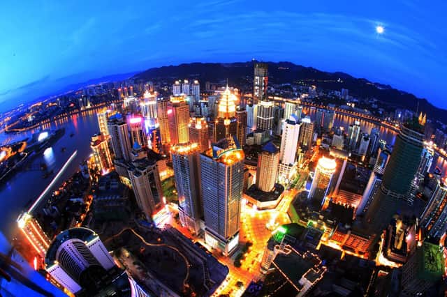 Chongqing's Yuzhong peninsula lit up at night