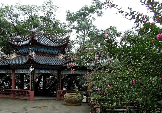 Pavilion in the temple gardens of Fengdu Ghost City