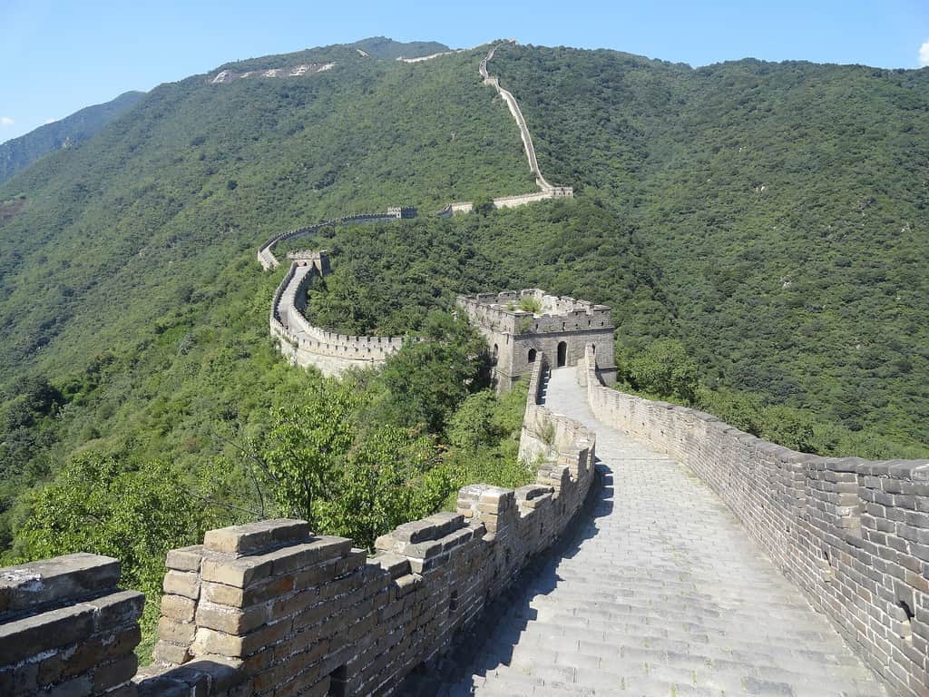 The Great Wall at Mutianyu winding over the hills