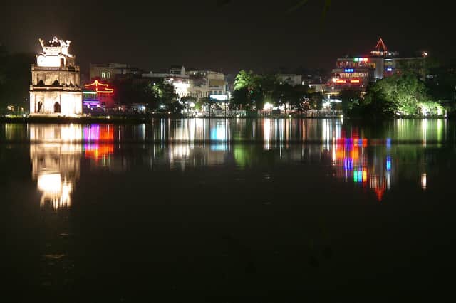 Hoan Kiem Lake and the Turtle Tower at night, Hanoi