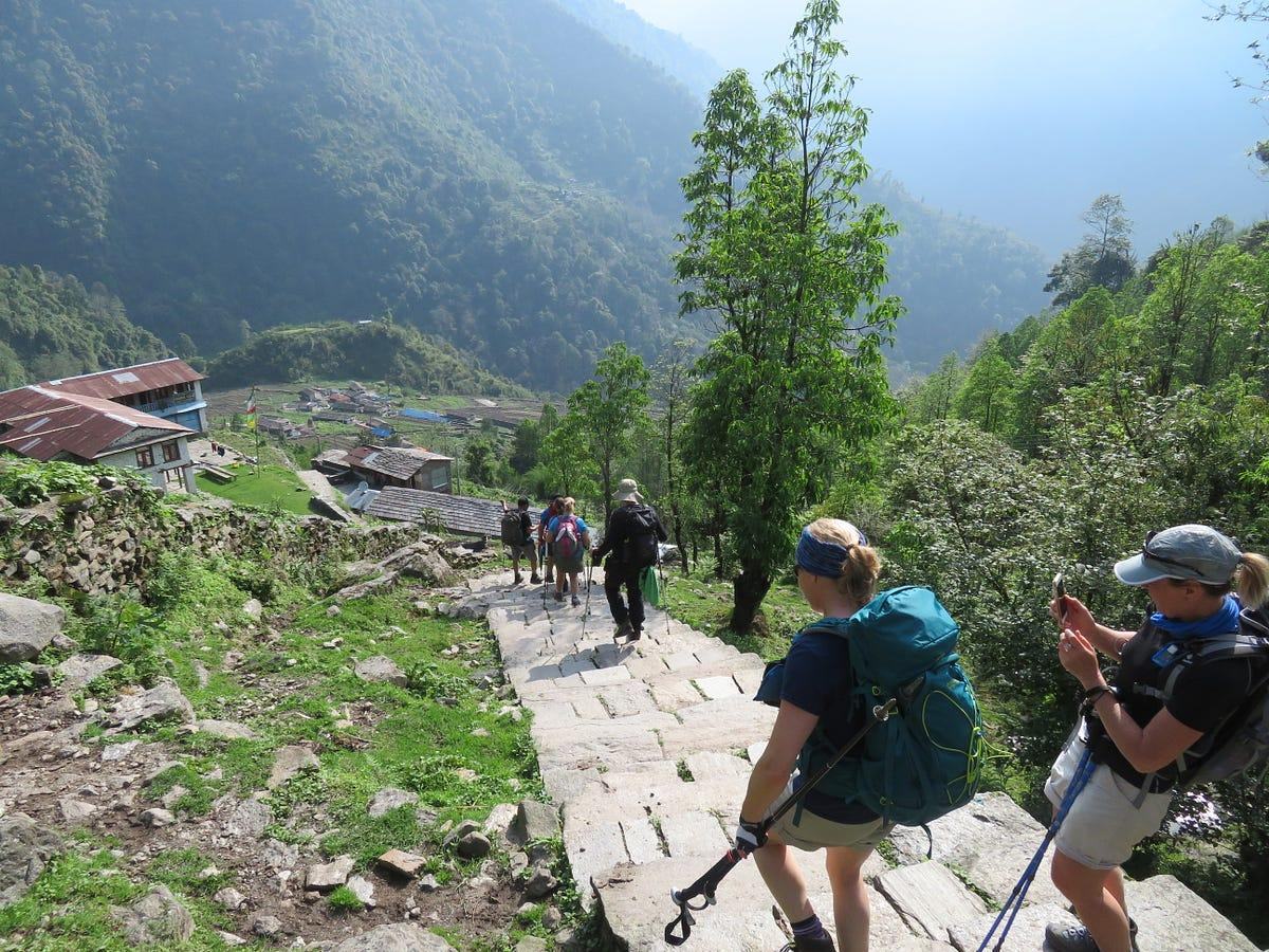 Trekkers hiking down