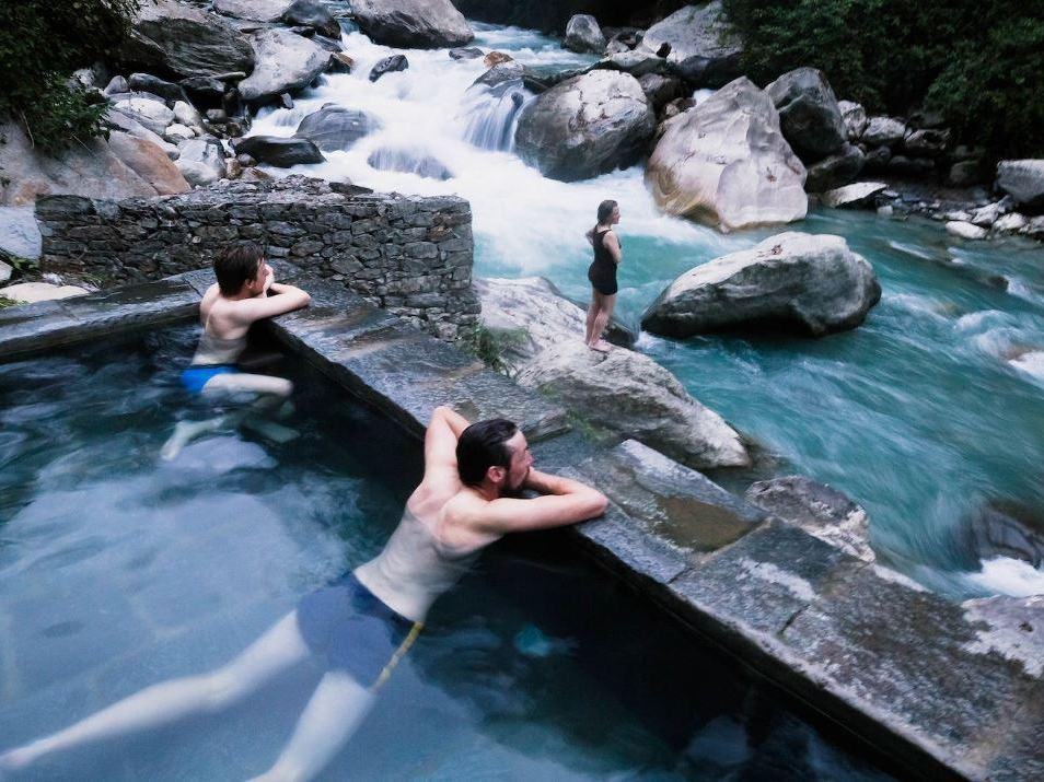 Natural stone hot spring pools
