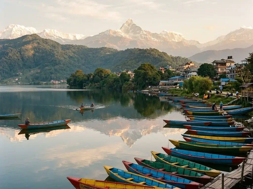 Colourful boats in Phewa Lake Pokhara