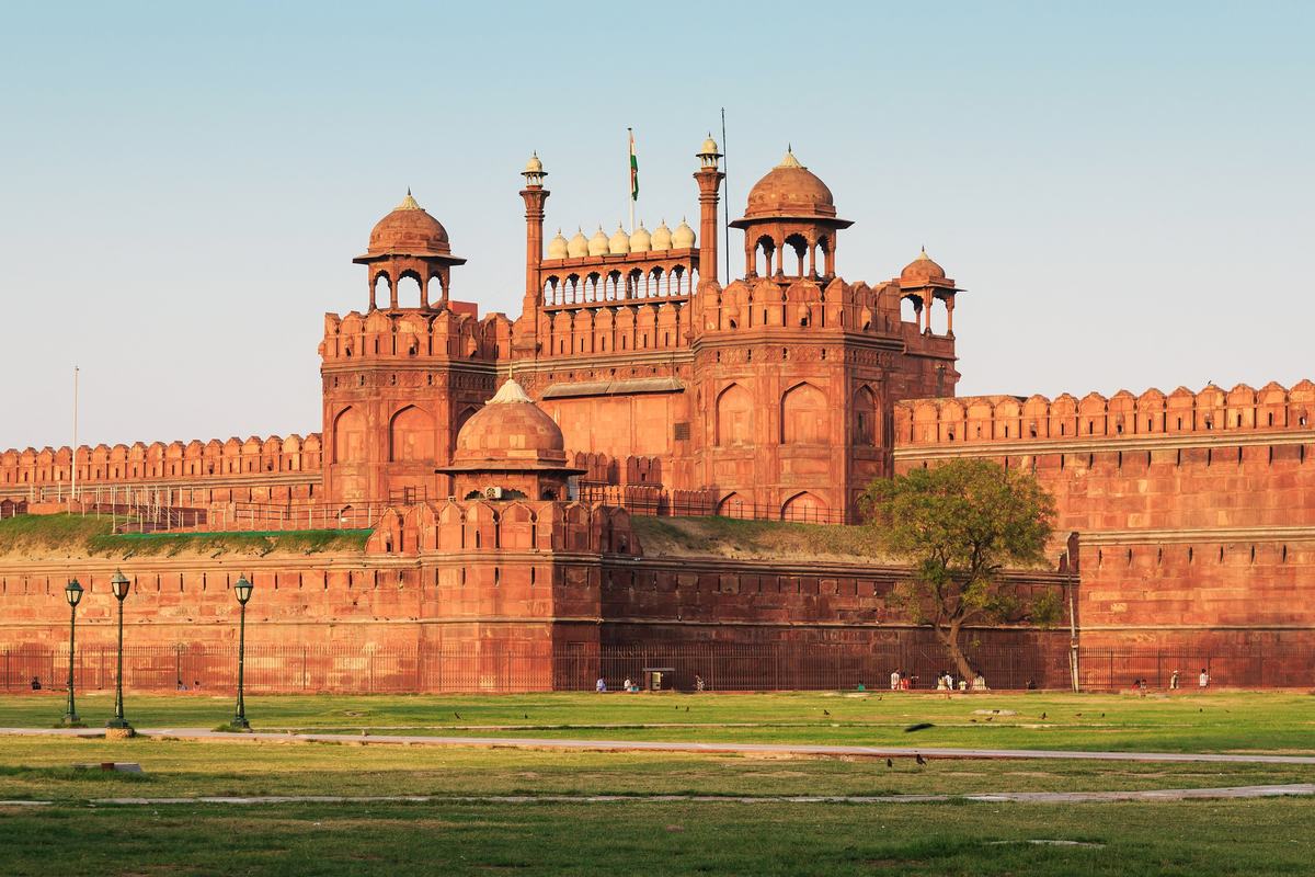 The fortifications of the Red Fort, Delhi, India