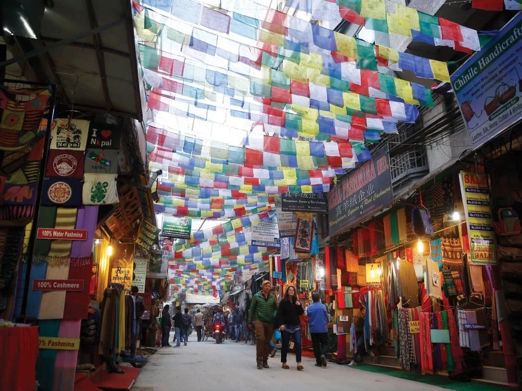 Bustling street scene in Thamel