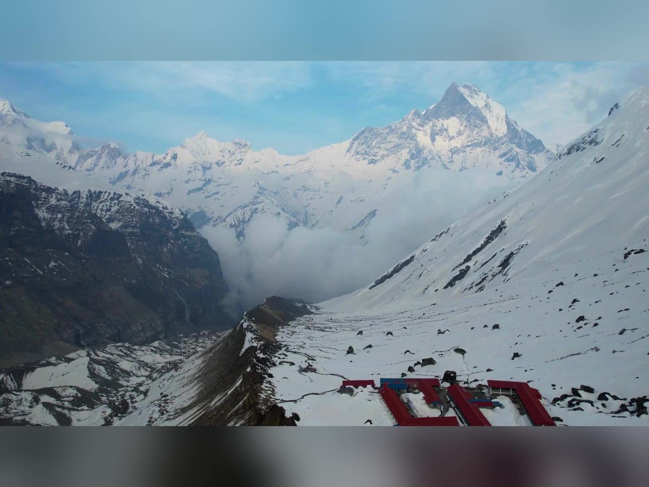Snow Covered Peaks at Annapurna Base Camp