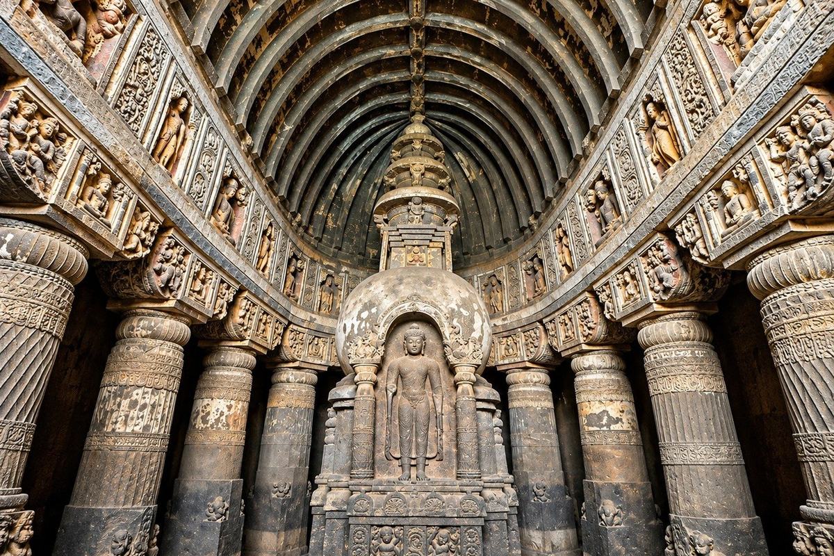 Chaitya hall with the stupa
