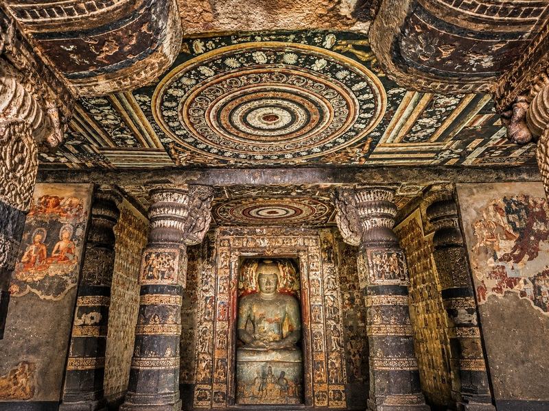 Some of the oldest surviving paintings in India, inside the Ajanta Caves.