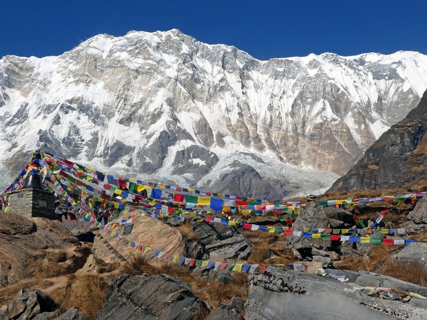 High mountain with Tibetan prayer flags