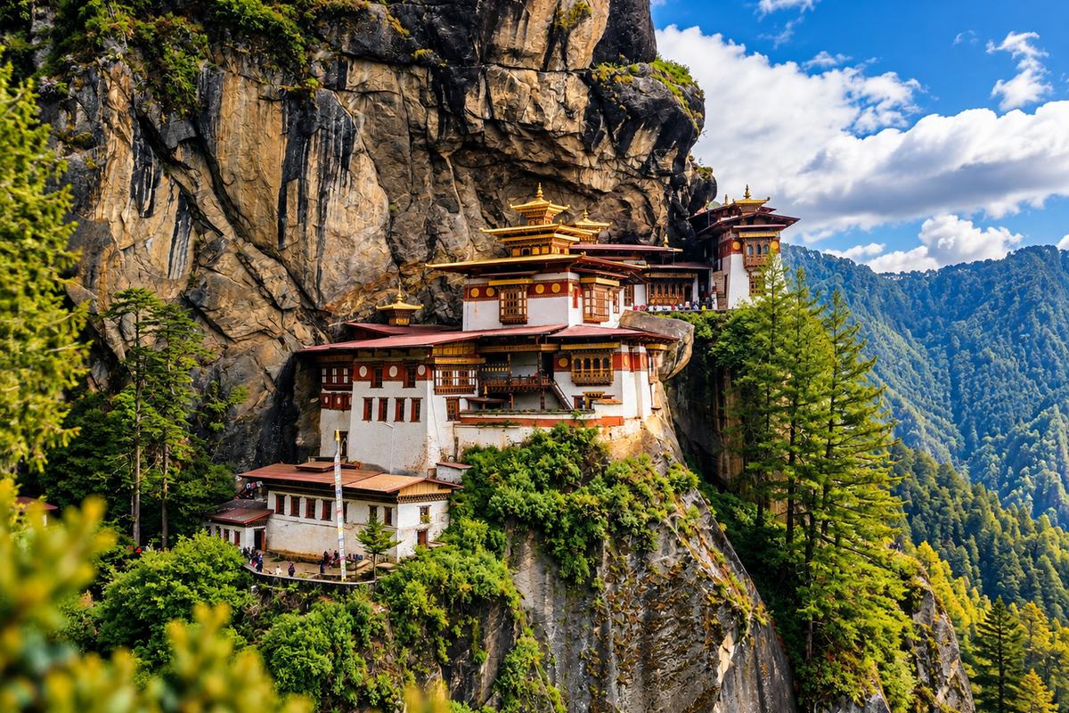 Paro Taktsang, the Tiger's Nest monastery on its cliff, Bhutan