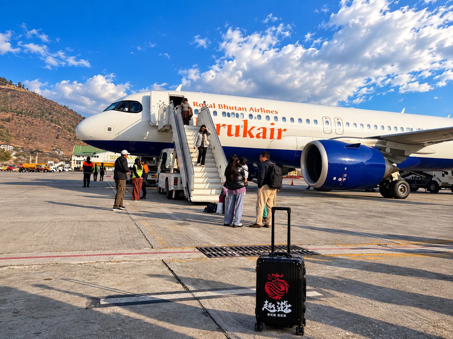 A Drukair Airbus A320 at Paro International Airport. Drukair is the only airline flying Singapore to Paro.