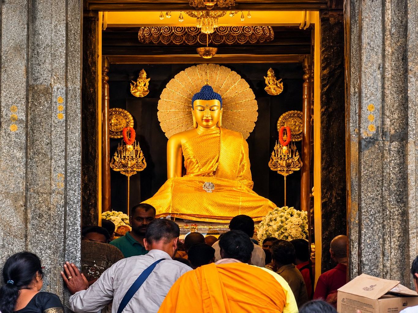 The gilded Buddha in the Mahabodhi sanctum