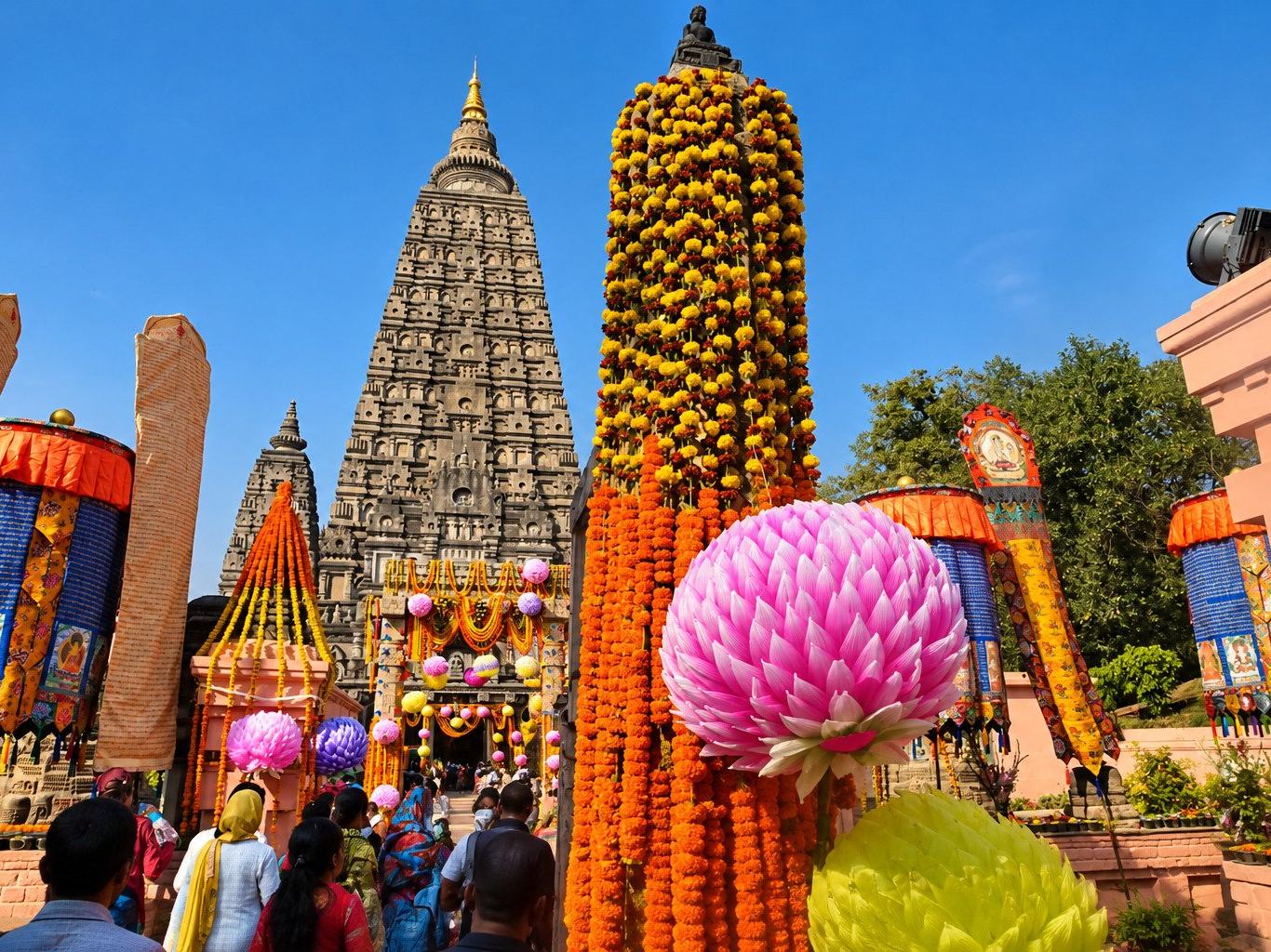The Mahabodhi Temple during a festival, Bodh Gaya