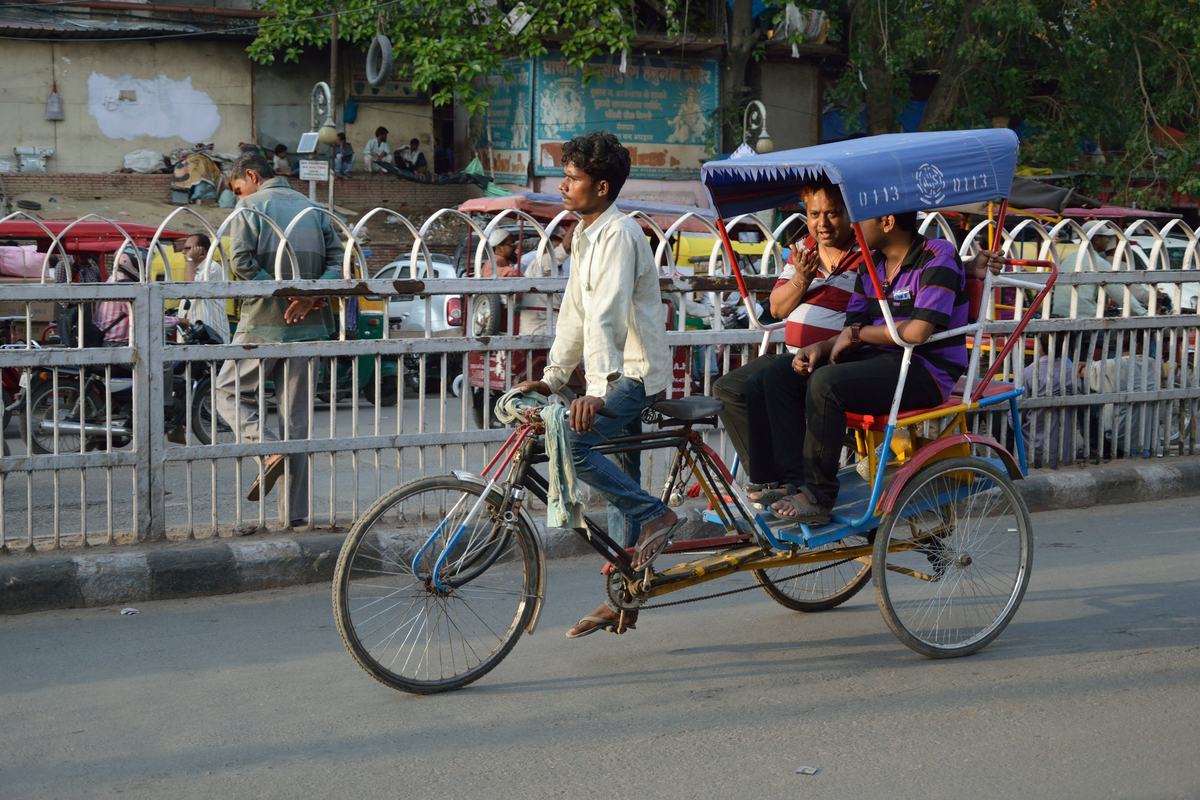 Delhi - a cycle rickshaw on Chandni Chowk Road