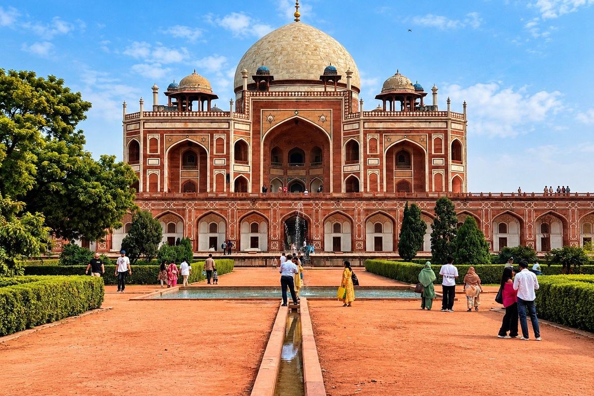 Humayun's Tomb from the charbagh garden, Delhi, India