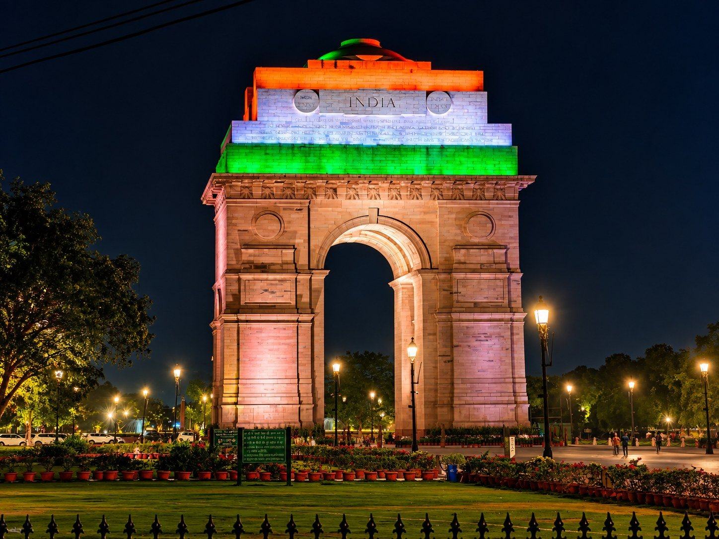 India Gate lit at night