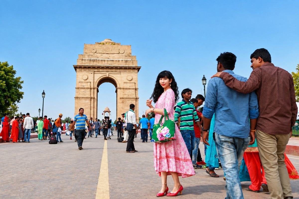 A traveller on Kartavya Path at India Gate, Delhi, India