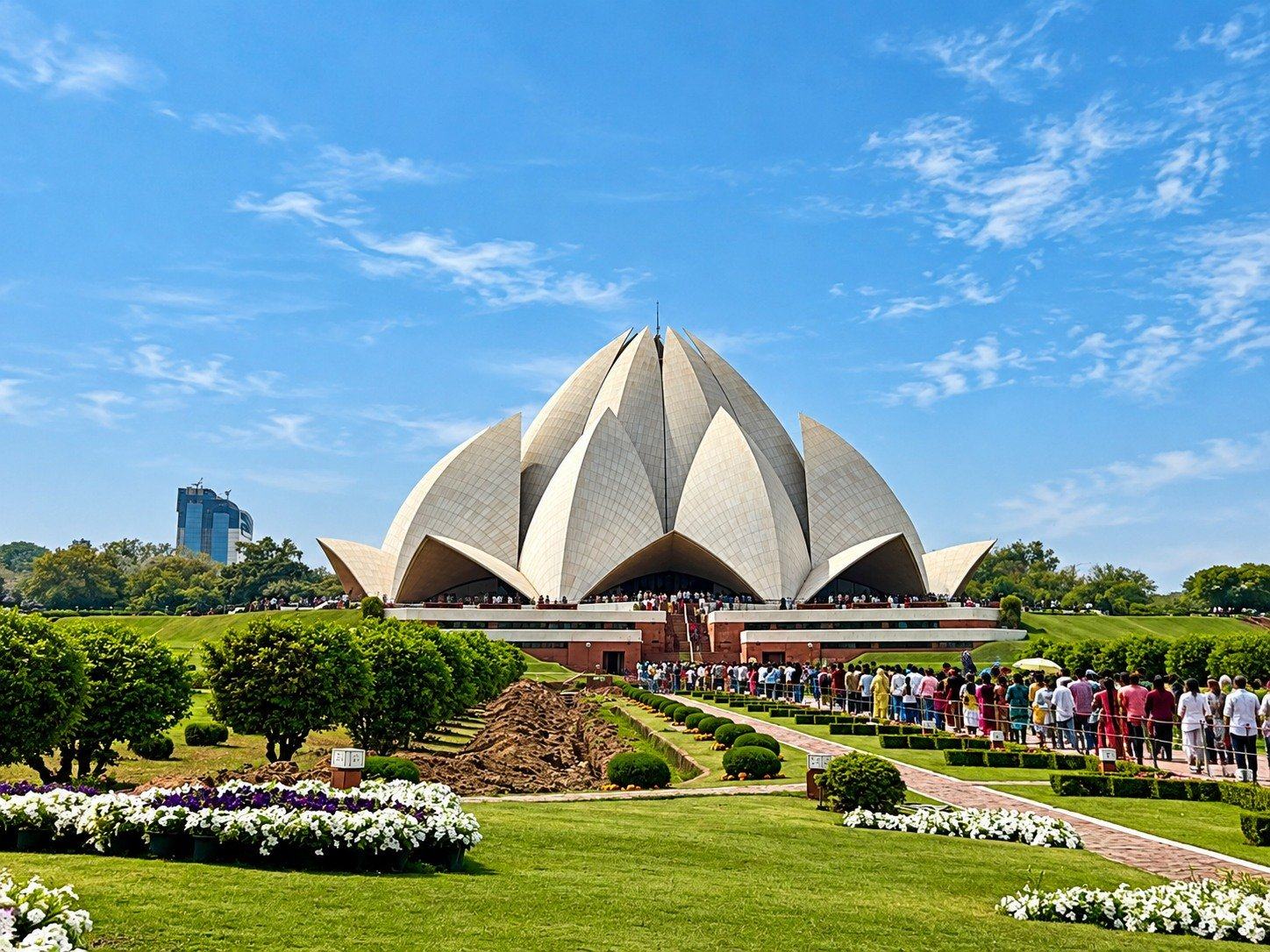 The queue at the Lotus Temple