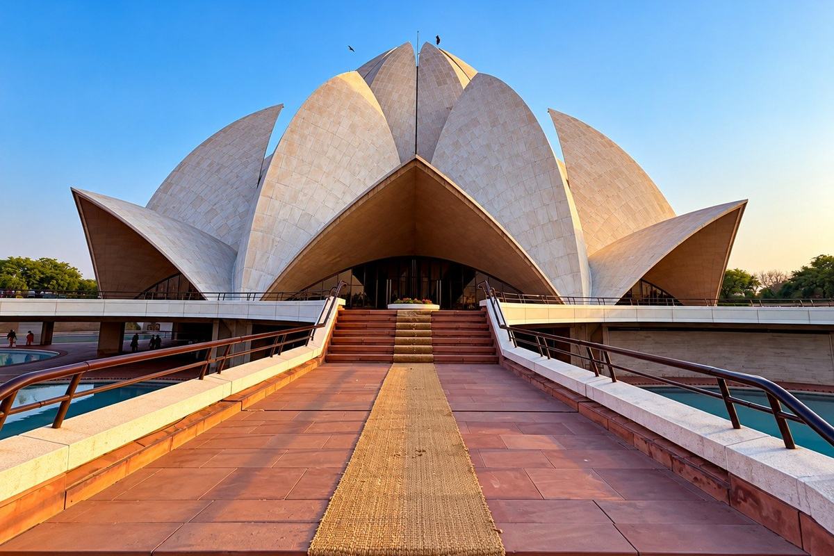 The entrance ramp at the Lotus Temple, Delhi, India