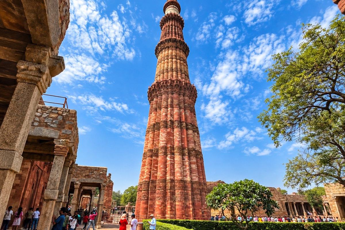 Qutub Minar from the colonnade, Delhi, India