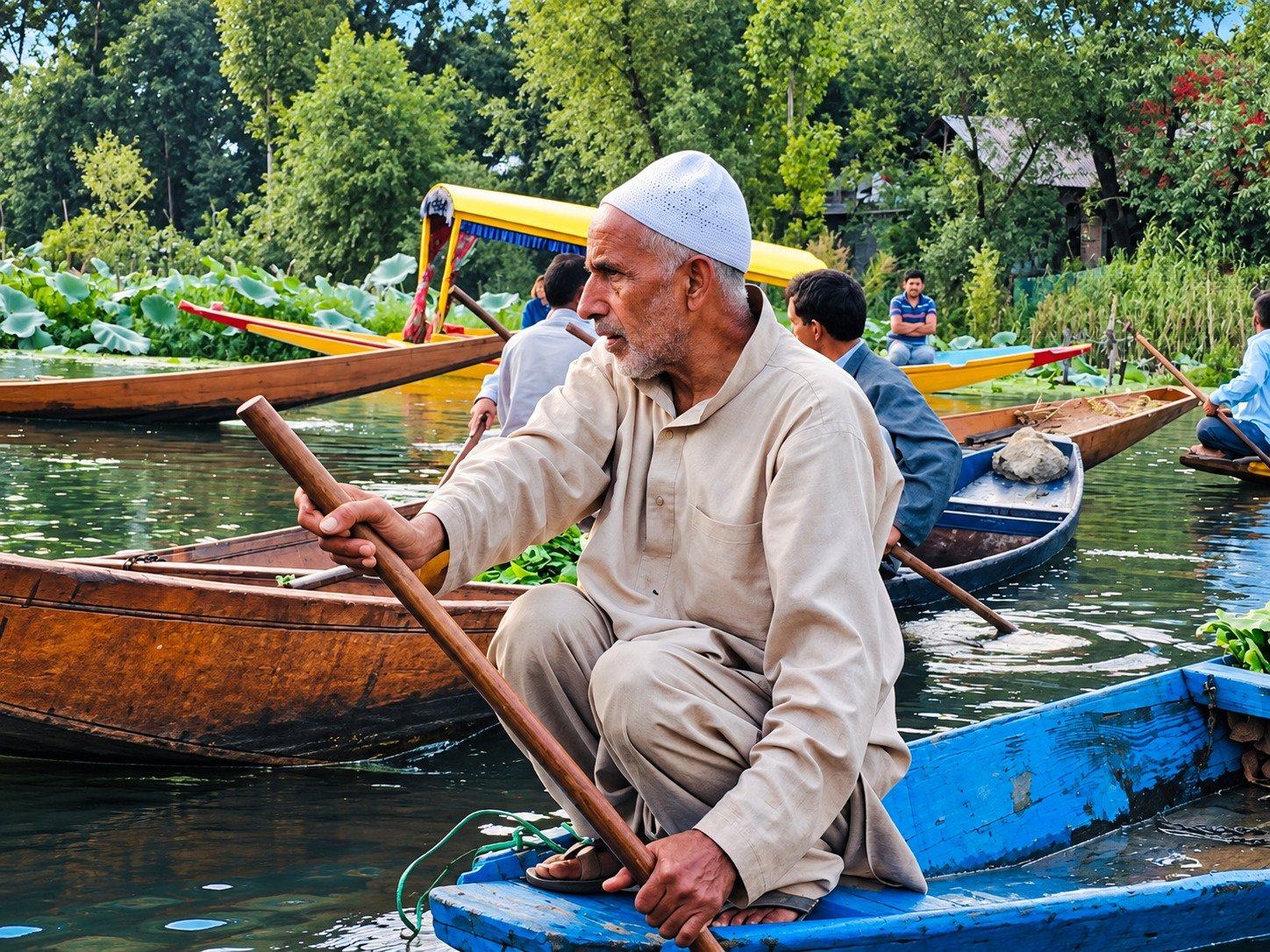 A boatman on Dal Lake