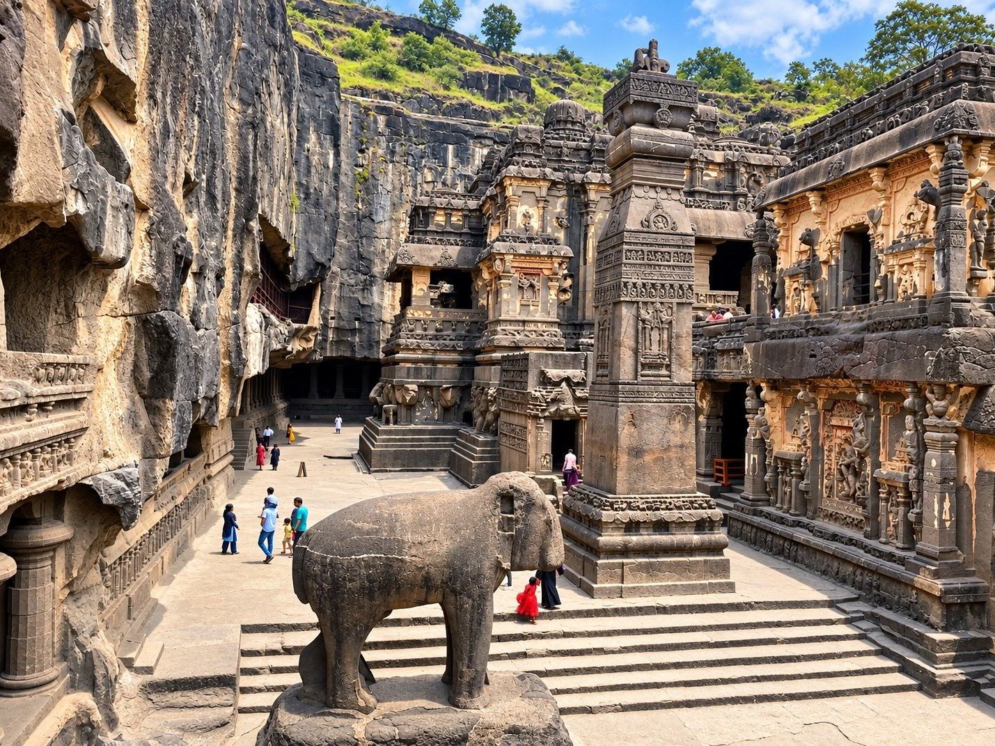 Stone elephant at Ellora