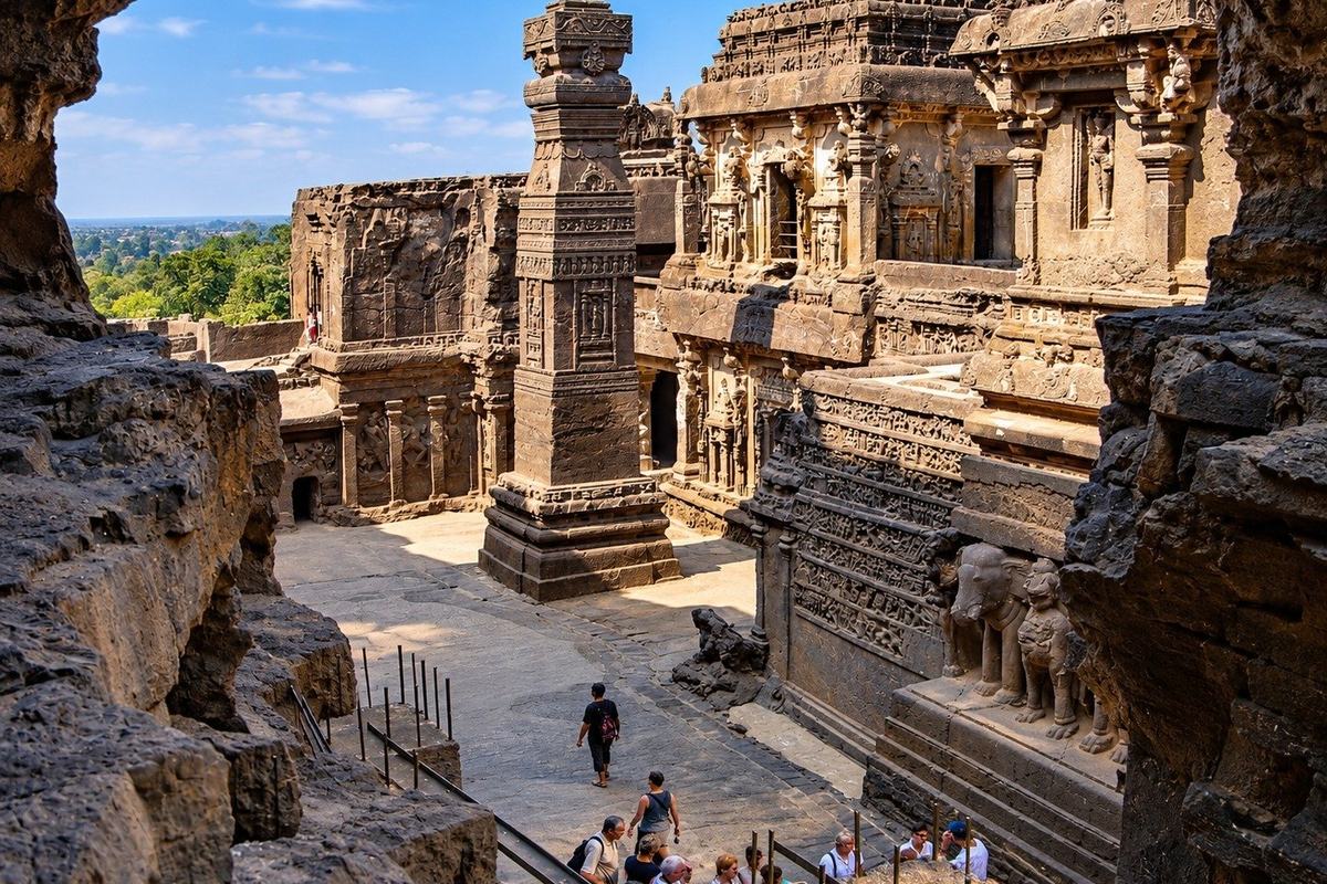 Kailasa temple in sunlight, the Ellora Caves, India