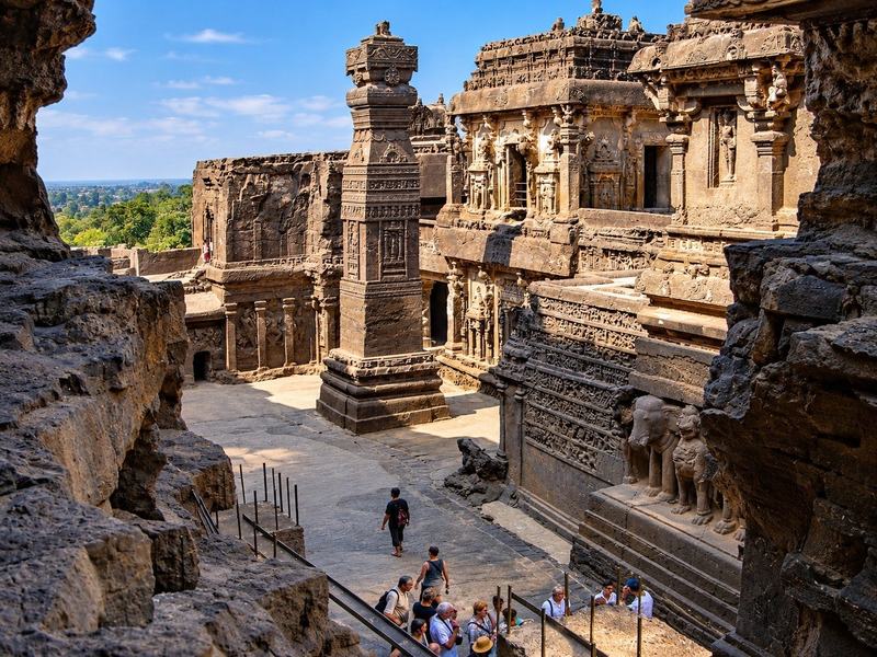 The Kailasa Temple at Ellora, carved top down from a single rock.