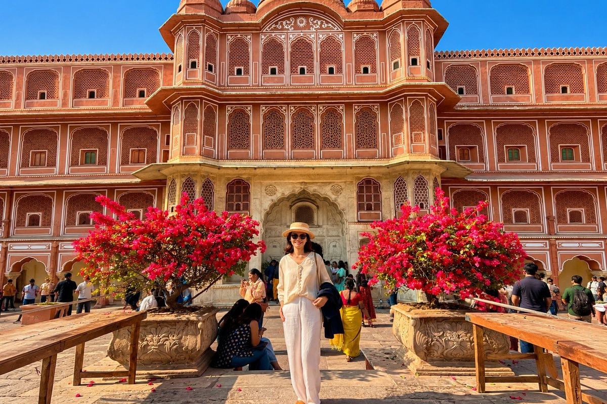 A traveller at Jaipur City Palace, Jaipur, India