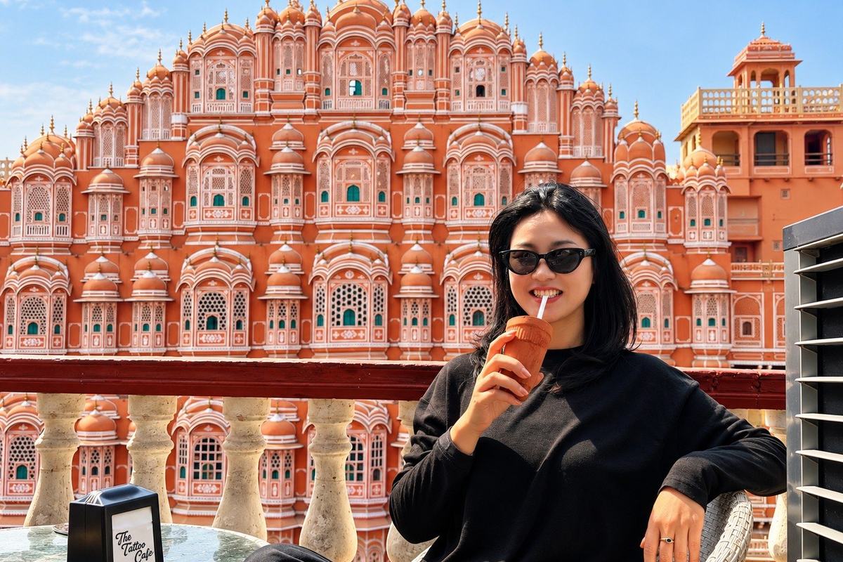 Hawa Mahal from a cafe terrace, Jaipur, India