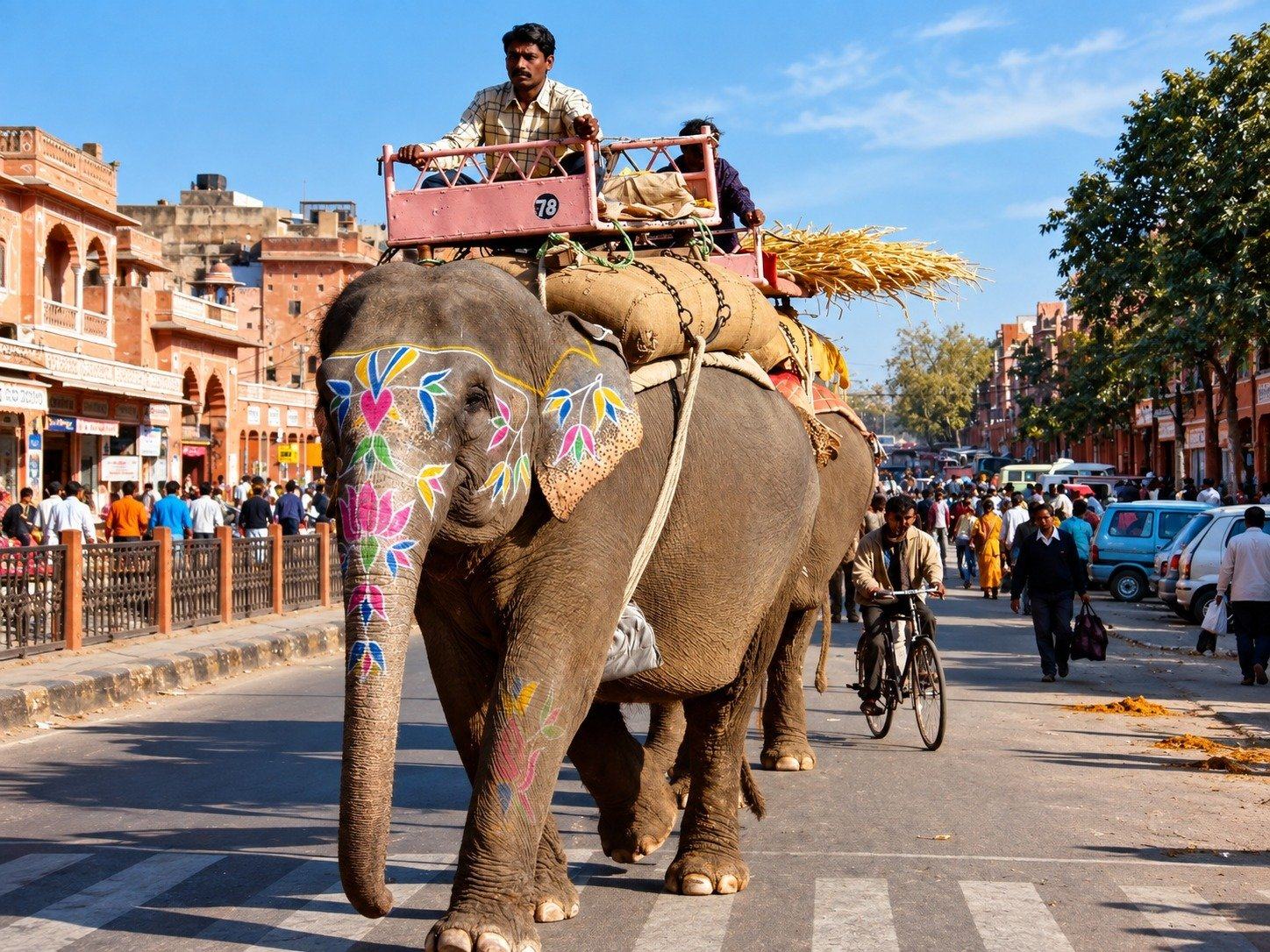 A painted elephant on a Jaipur street