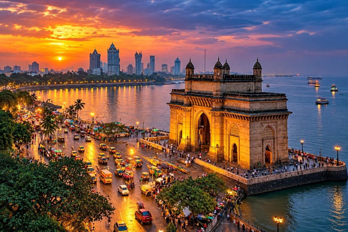 Gateway of India at sunset from above