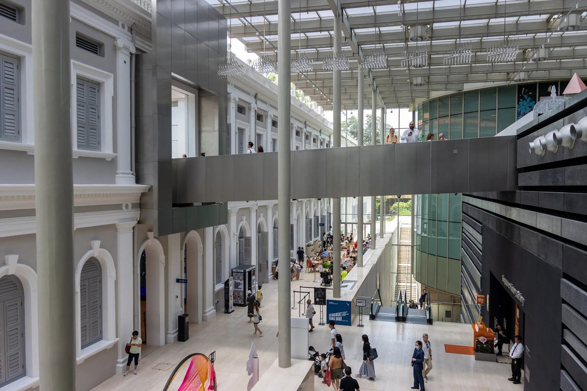 The glass-roofed atrium joining the old and new wings of the National Museum, Singapore