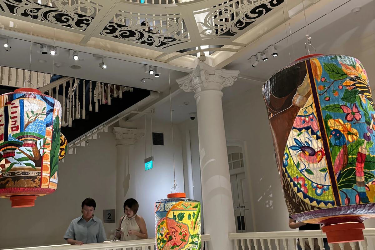 Painted lanterns hanging in the atrium of the Peranakan Museum, Singapore