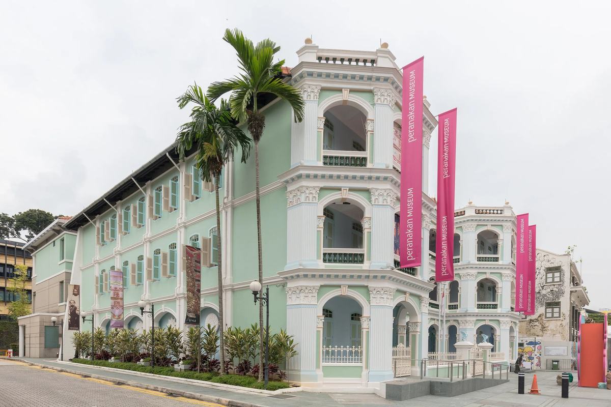 The Peranakan Museum's pale green facade on Armenian Street, Singapore