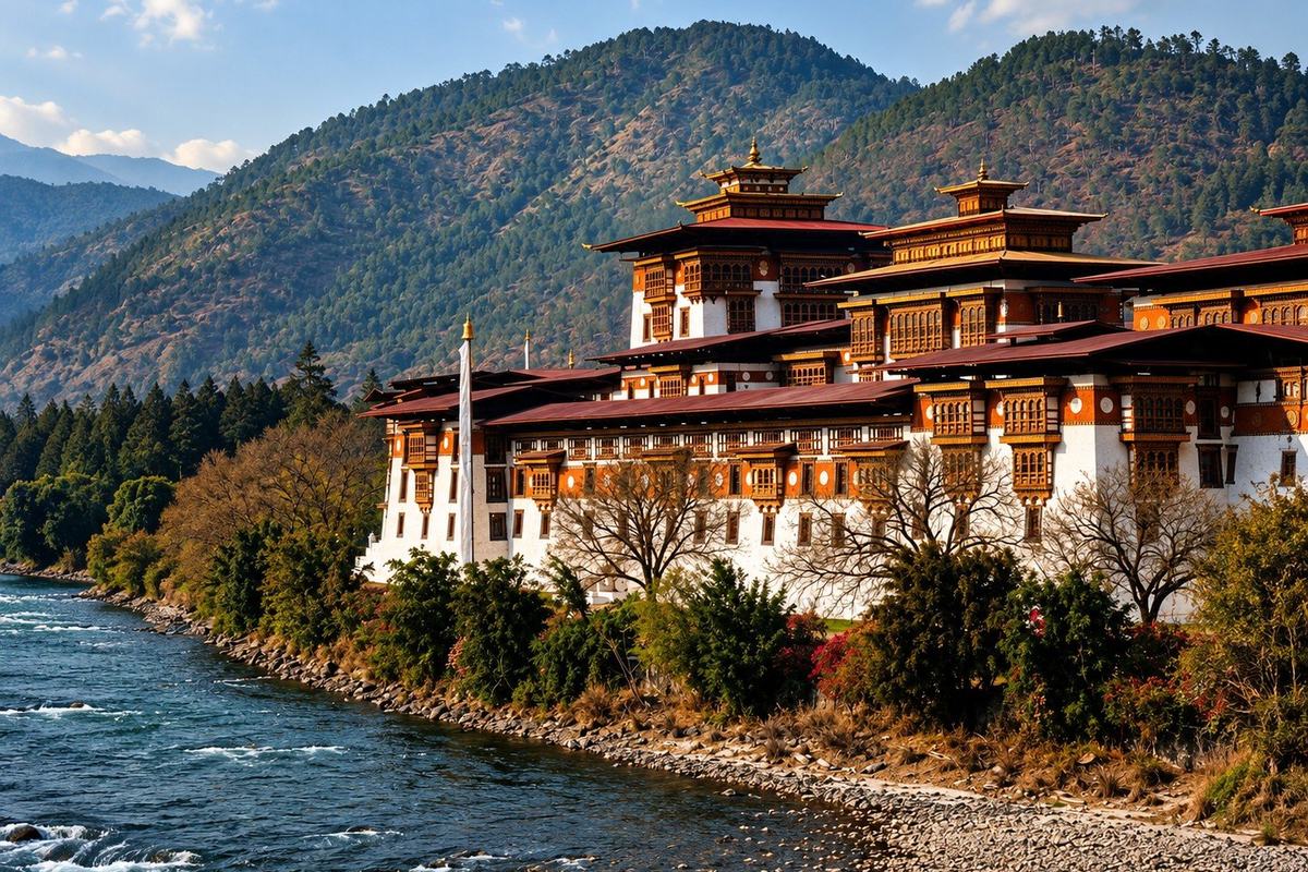 Punakha Dzong above the river, Punakha, Bhutan