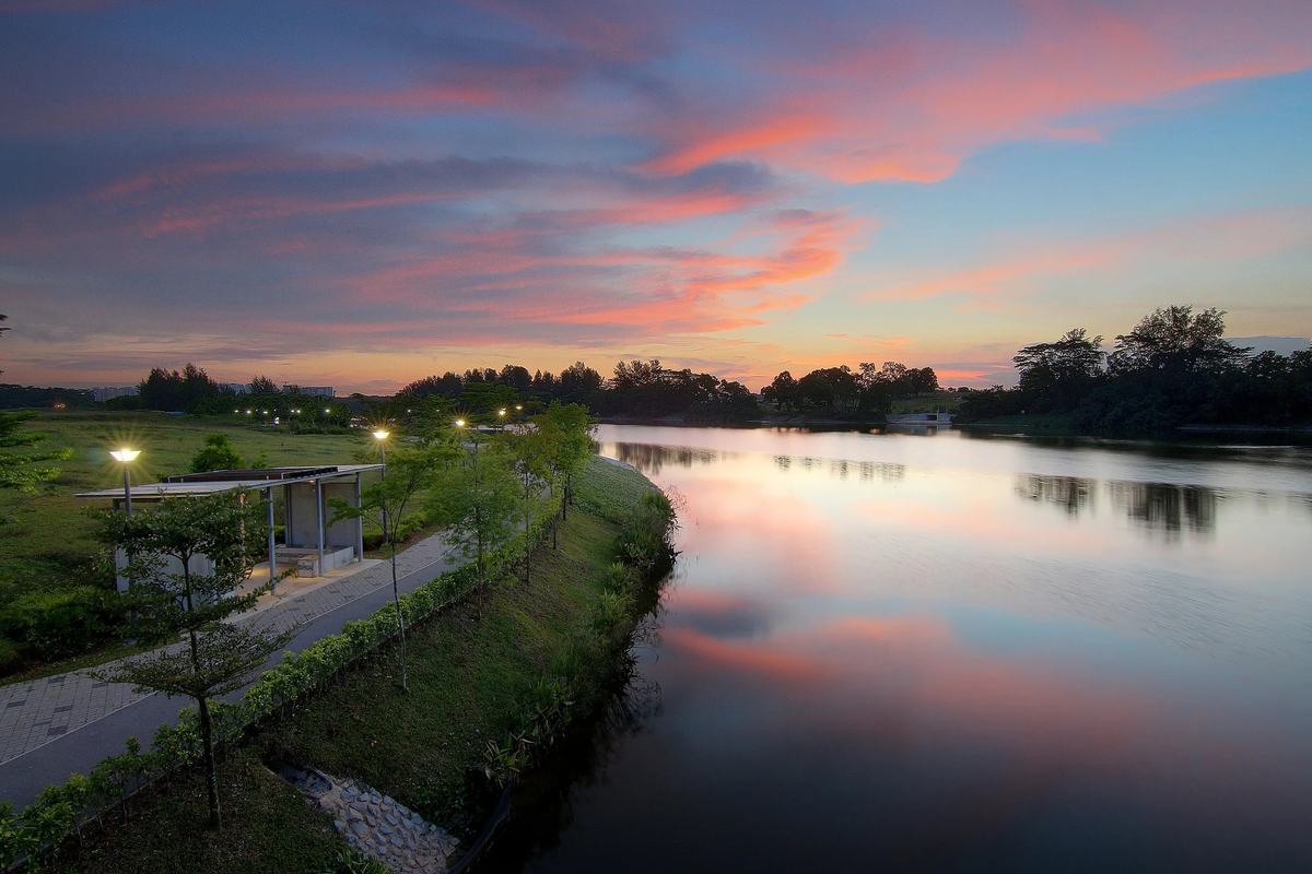 Sunset reflected in Punggol Waterway, Singapore