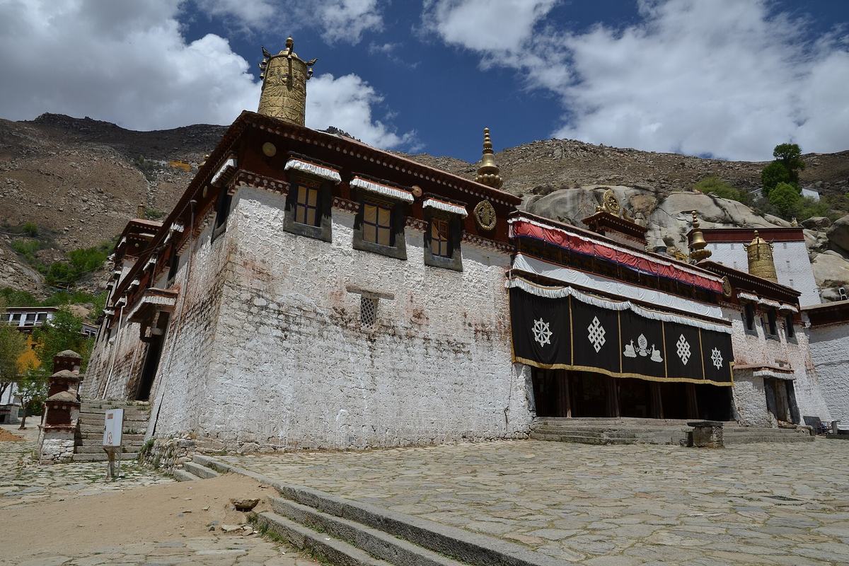 The assembly hall of Sera Monastery below the hills, Lhasa, Tibet
